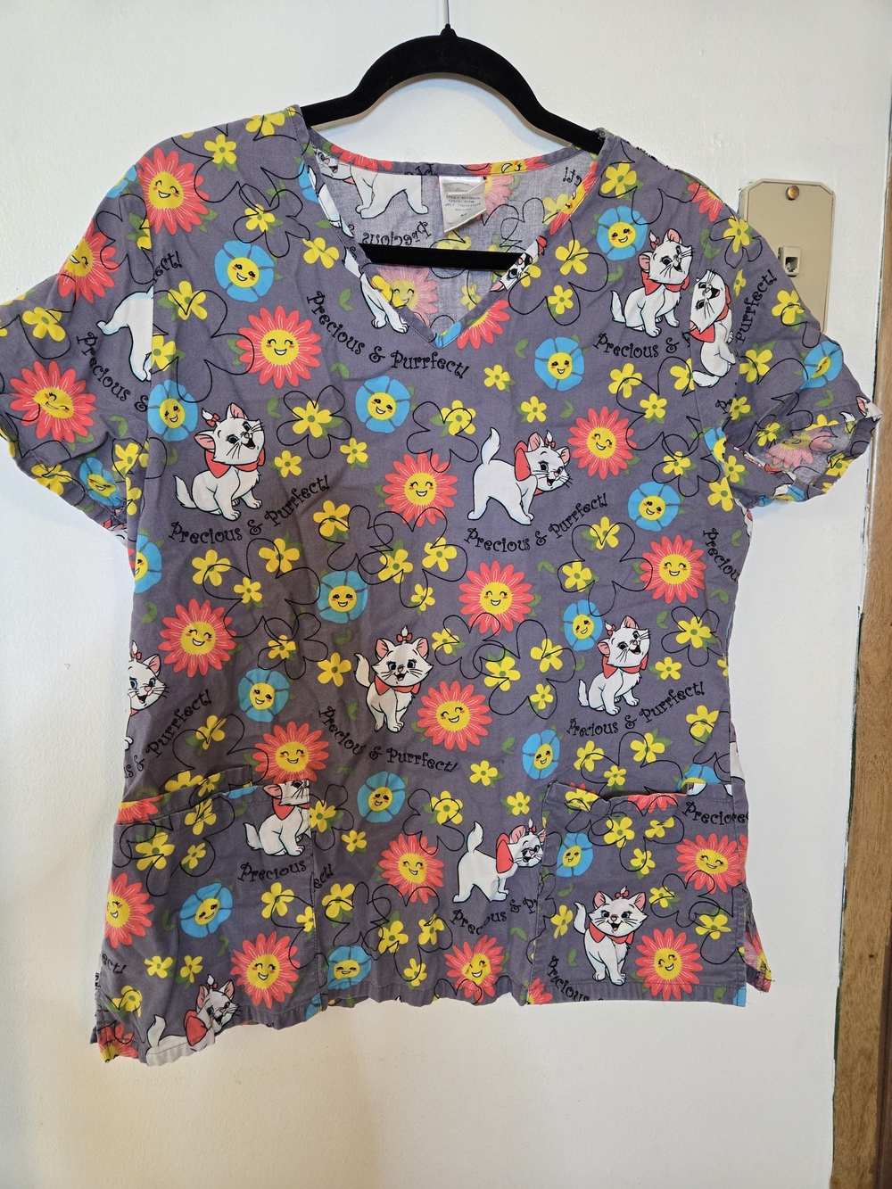 Gray Floral ARISTOCATS Print Scrub Top